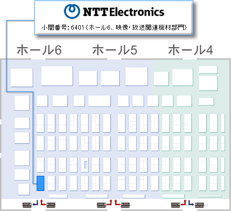 「InterBEE2012」フロア内にあるNTTエレクトロニクスのブース案内図。小間番号：6401（ホール6、映像・放送関連機材部門）